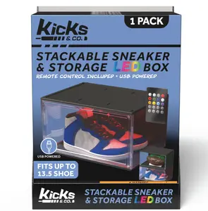 LED Clear Shoe Storage Organizer & Shoe Rack Box, Stackable Display Case with Remote Control XL