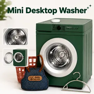 4-Piece Electric Miniature Washing Machine Set 1:12 Scale - Interactive Dollhouse Decor with Working Spin Function, Laundry Basket & Tiny Clothes, Fidget Toy for Anxiety Relief & Home Displa cute desktop ornament