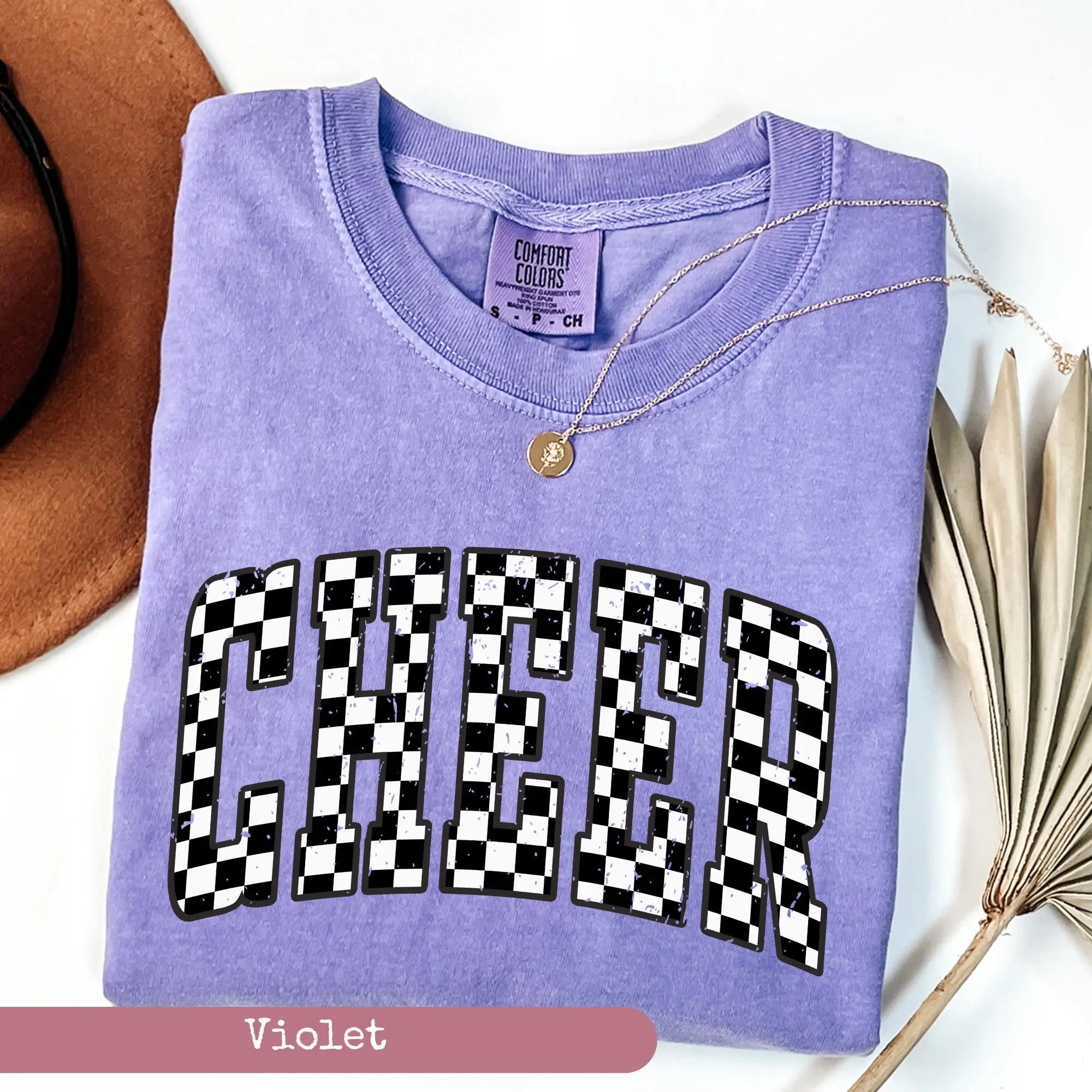 Comfort Colors®, Retro Checkered Cheer Shirt, Checkered Cheer Shirt, Cheer Shirt, Game Day Shirt, Cheer Mom Shirt, Cheer Player Shirt, Cotton Fit Light Top