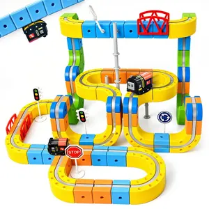 Electric 3D Magnetic Train Set with 105PCS Flexible Gravity-Defying Track, STEM Building Race Track Toy, Modular Reconfigurable Train Kit for Boys Girls Ages 3-12(2 Car)