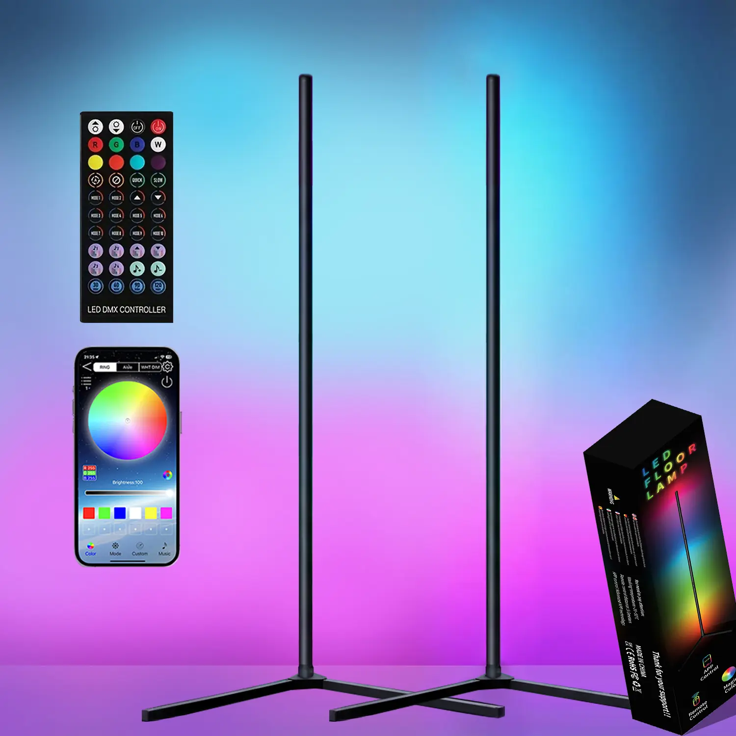 Smart RGB Corner Floor LED Lamp with App & Remote Control, 16M Colors, Dimmable Mood Lighting, Music Sync, Modern Minimalist Home Decor Item, LED Lights for Bedroom, Aesthetic Home Decor, Living Room Decorations