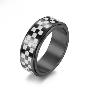New racing flag Go board black and white grid stainless steel rotating ring stress-relief hand accessory