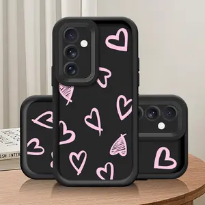 A new black design heart-shaped pattern phone case, TPU shockproof full protection case, suitable for Samsung S21/22/23/24/25/NOTE20 PLUS ULTRA FE A13/14/15/16/17/33/34/35/36/52/53/54, an ideal gift for friends and family, T26