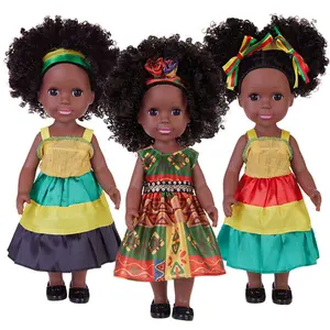 Hot selling 14 inch Black Doll Explosion Head Vinyl Doll Children's Dress up Soothing Toy
