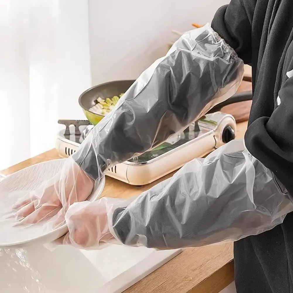 10 Piece Long Kitchen Cleaning Gloves, Anti-Slip Household Gloves, Multi-Purpose, Non-Alcoholic, Plastic Material, Dishwashing, Cleaning, Sweeping