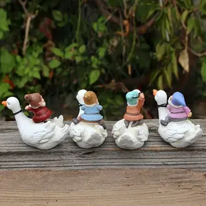 New 4-Piece Duck Rider Dwarf Set, Mini Garden Gnome Figurines, Fairy Garden Accessories, Pond Decor, Planter Decoration