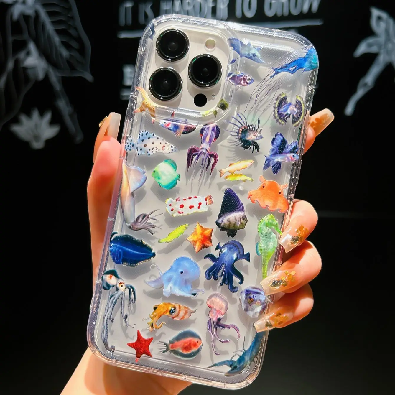 Sea Life Pattern Clear Cellphone Protective Case, Shockproof Decorative Smartphone Protector Cover, Phone Protection Accessories Compatible with iPhon