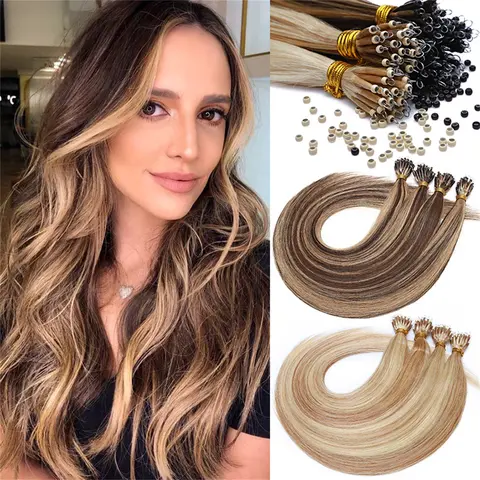 MY-LADY 50-Strands/Pack Chic Nano Ring Remy Real Hair Extensions - Silky Straight Microloop Human Hair Pieces, Natural Looking, Heat Resistant for Women