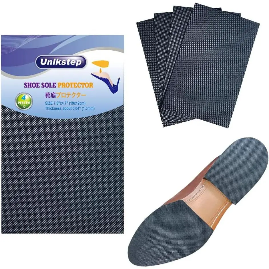 4 Pieces Shoe Sole Protectors, Shoe Bottom and Heel Anti Slip Grip Pads, Self Adhesive Non Skid Noise Reduction Sticker (Black) Footwear Leather