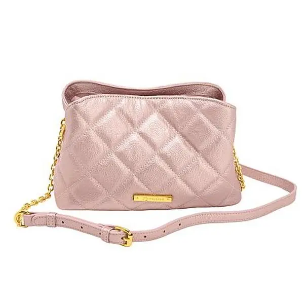 Joy Mangano Joy Luxe Leather Quilted Chic Triple Section Crossbody Bag