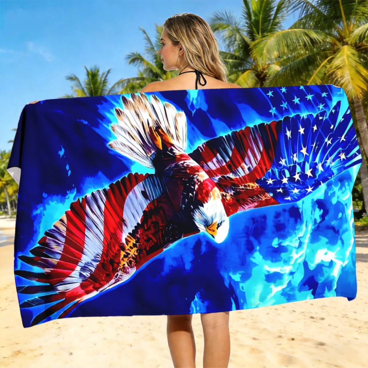 Eagle American Flag Colorful Beach Towel - Super Soft, Lightweight, Absorbent, Quick Dry Bathroom Towel, Must-Have for Beach, Travel, Ideal Summer Birthday Gift for Men, Colorful Beach Towels