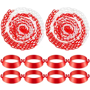 64 Feet Plastic Traffic Chain Cone Chain Safety Barriers Link with 12 Pieces Traffic Cones Connector Kits for Parking Barrier Poles Constructions Home Road Driveway Parking Use, Red White