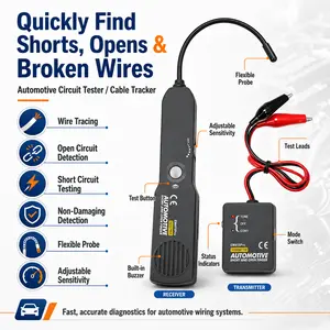 Automotive Circuit Tester Cable Tracker, Short and Open Circuit Finder Wire Tracer Tool, Car Electrical Diagnostic Probe Kit with Transmitter Receiver, 7-Inch Flexible Probe, Adjustable Sensitivity, Carrying Case