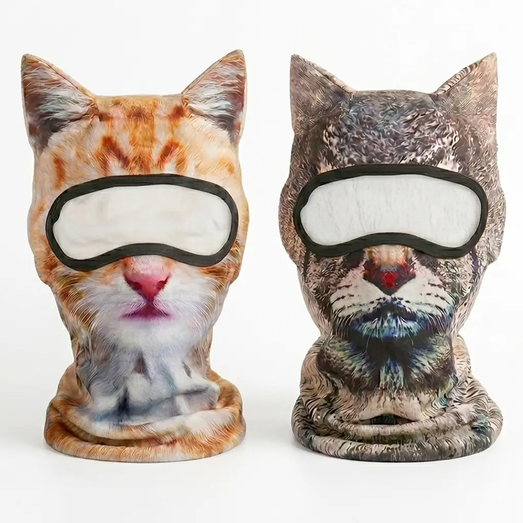 2-Pack Funny Cartoon Balaclava with 3D Cat Ears, Breathable Unisex Clothes Face Cover for Adult Cosplay, Skiing & Halloween, Adults, 2-Pieces, Ski Mask, Polyester, Accessories, Comfortable