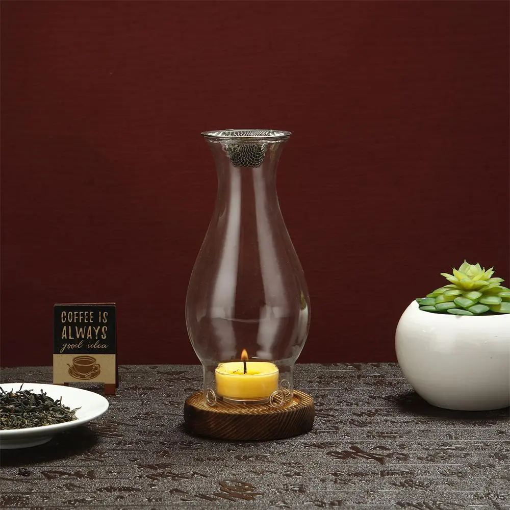 Glass Essential Oil Burner, Wooden Base Essential Oil Heater, Aromatherapy Candle Holder, Home Decor Supplies for Living Room Bedroom, Freshener