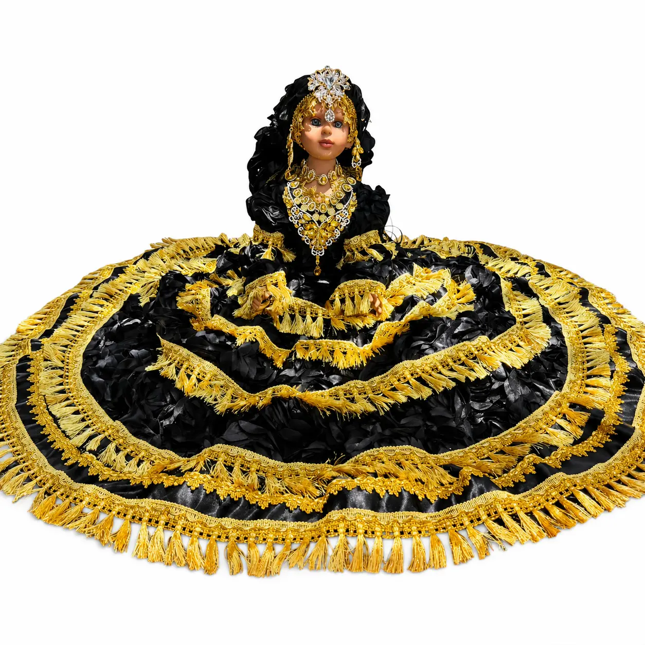 26-Inch Yoruba Gitana Spiritual Muneca in Black and Gold Altar Decor