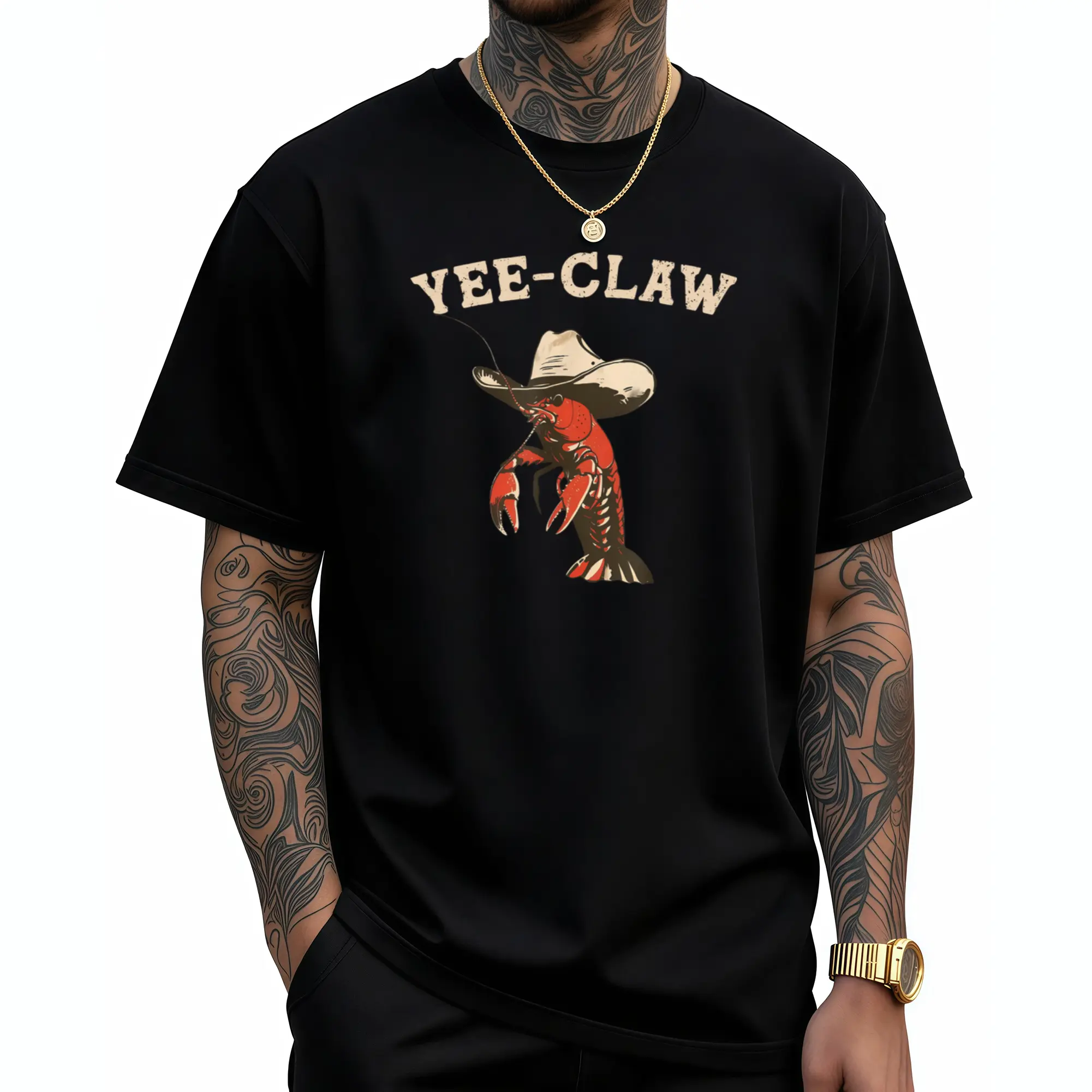 Yee Claw! Funny Crawfish Cajun Seafood Festival | Funny Crew Neck Tee with Stylish Print, Casual & Comfortable, Ideal for All-Season, Fashion Enthusiasts, Regular Fit, Vintage Style