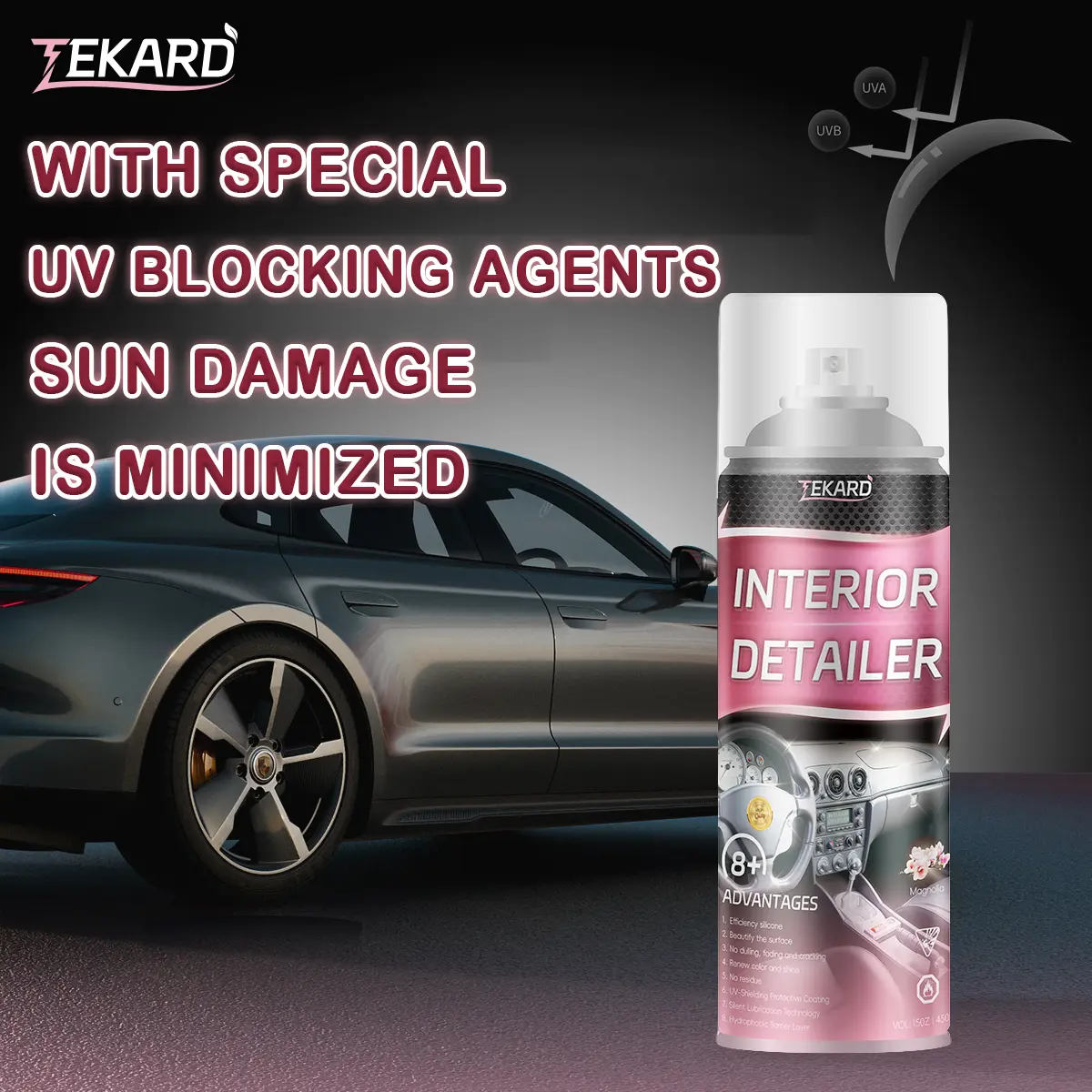 TEKARD Interior Gloss Care Spray - Suitable for all car interior surfaces - Safe For All Automotive Interior Surfaces - Eliminate Odors -Spotless Streak Free Finish - Added UV Protectant Spray