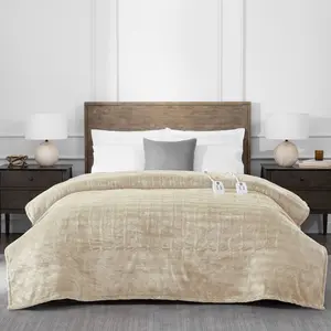 Brookstone Full/Queen Heated Micro Herringbone Blanket Taupe