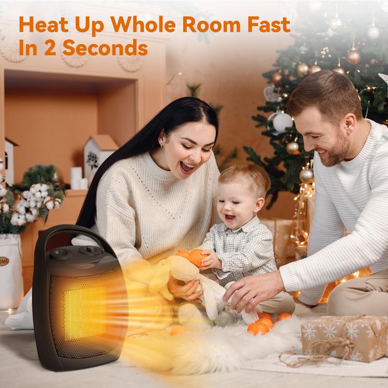 R.W.FLAME Small Space Heater for Indoor Use, Electric Ceramic Space Heater, Portable Heaters Fan for Office and Bedroom with Adjustable Thermostat ETL Listed,1500W