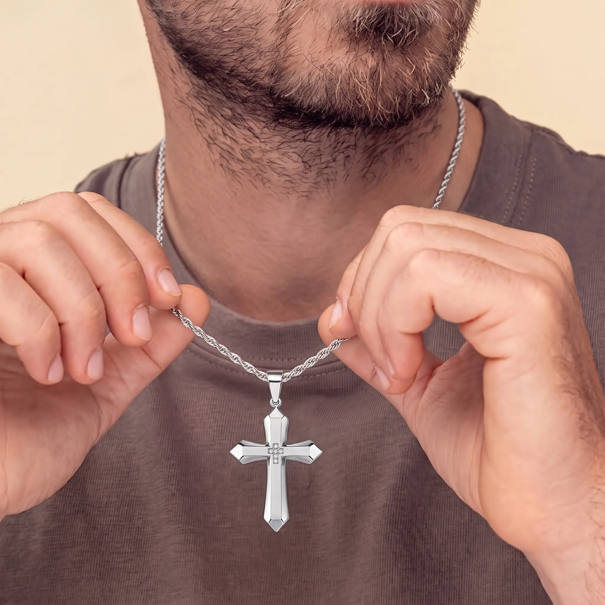 Cross Necklace for Men Teen Boys, Stainless Steel Cross Chain Cross Pendant Necklace with 18-26Inch Jewelry Gifts for Teenage Boys Men