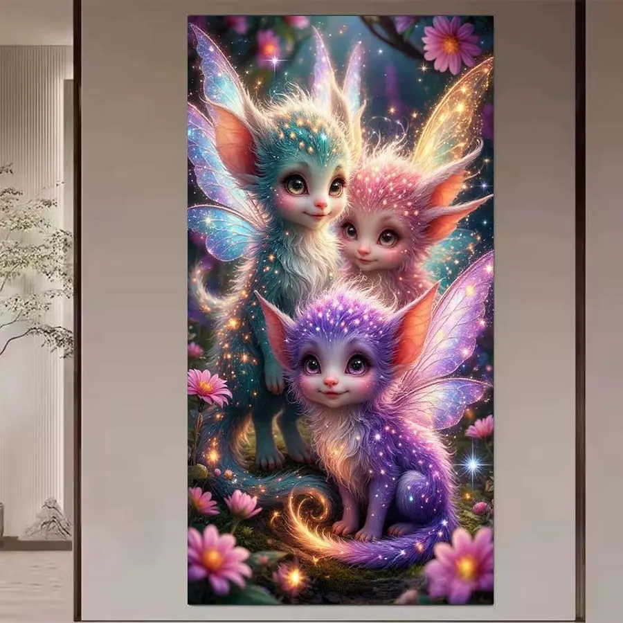1 DIY diamond painting kit, 5D diamond art set, DIY decoration, fairy animals, colorful wings, dreamy flowers, diamond painting kit with full round diamonds, mosaic, diamond art, DIY art home decor, Wall Art Painting, suitable for Christmas.