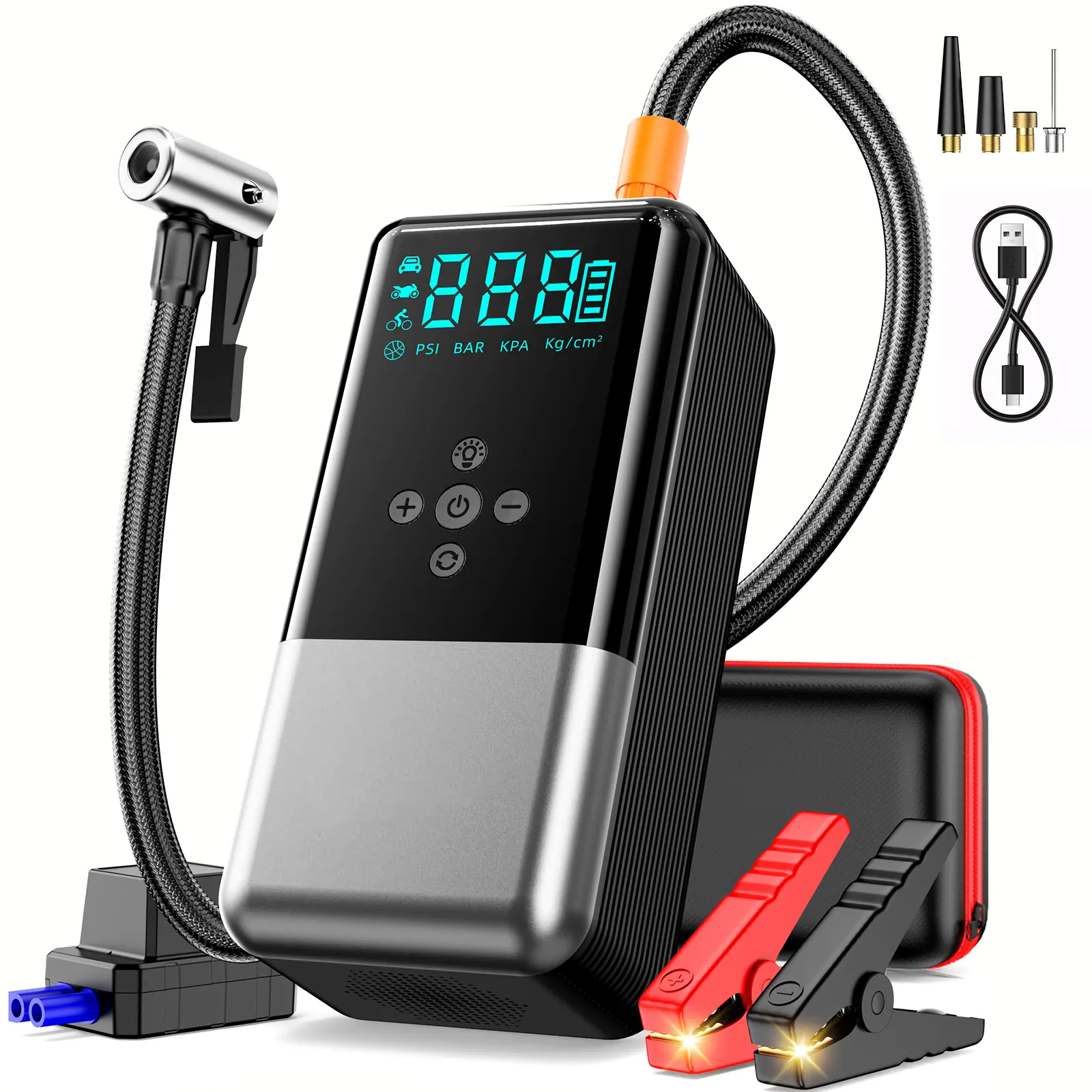 2026 Upgraded 3000A Portable Car Jump Starter with 160PSI Tire Inflator, 12V Battery Booster, Power Bank & LED Light, Enhanced Cooling & Motherboard – Works for Cars, Motorcycles & Trucks