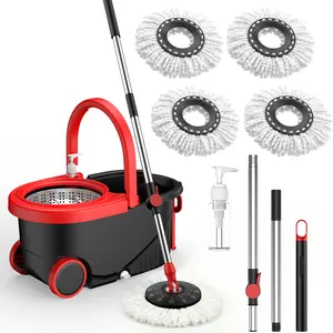Spin mop and bucket– Dual-Drive Adjustable 2-Type – Spin Mop Bucket Set with Wringing System, Durable Microfiber Mop Heads for 360° Cleaning. Suitable for cleaning floors, cars, and walls.mop and bucket set
