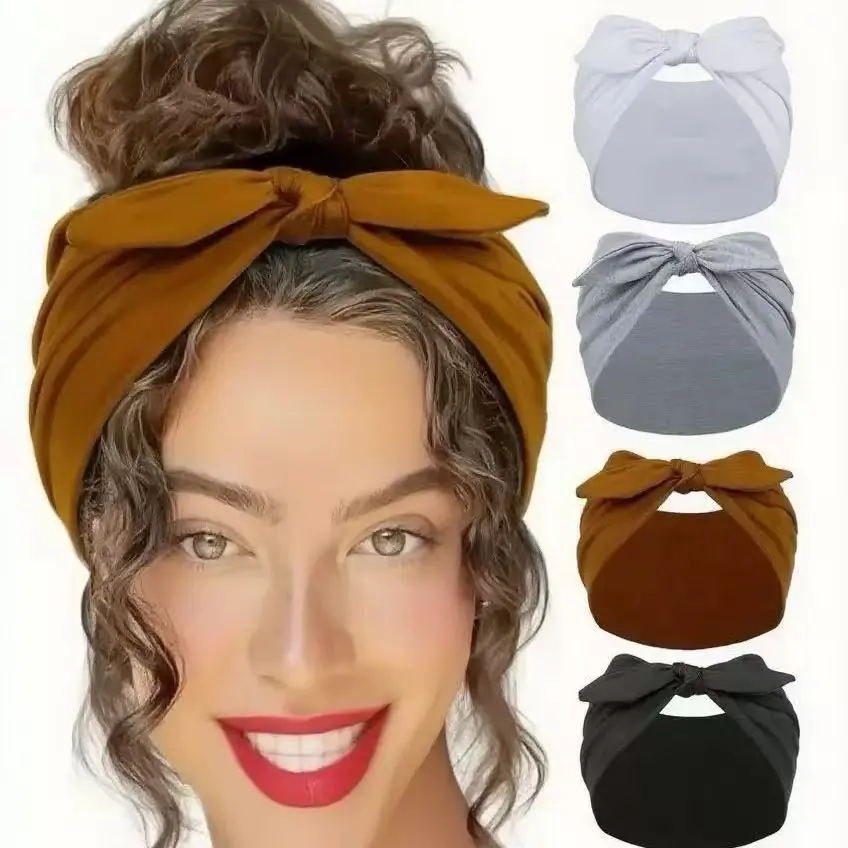4pcs Style Bowknot Hair Accessories, Reusable Solid Color Headbands for Sports & Makeup, Fashionable Design, Hairstyles
