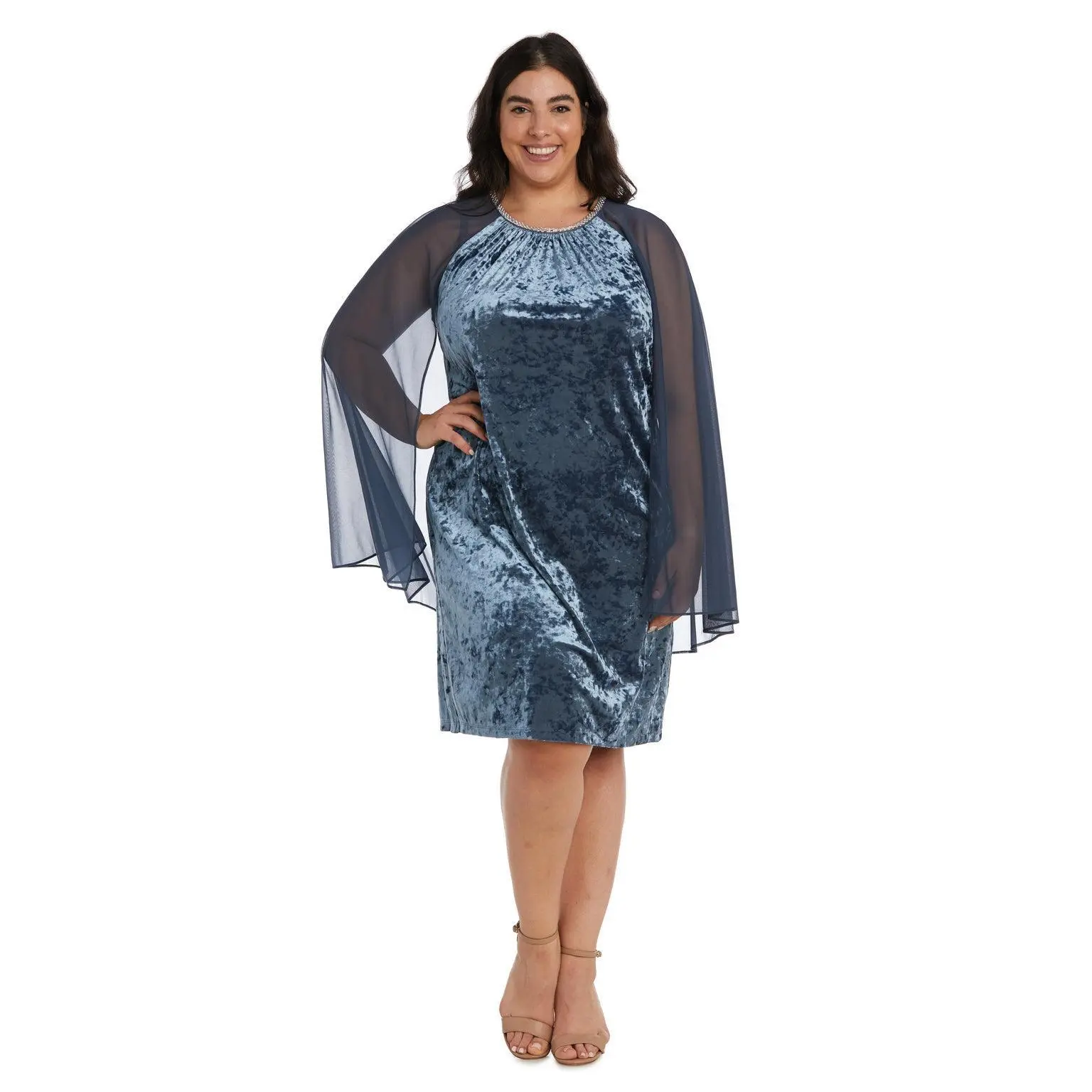 R&M Richards 2663W Short Cocktail Plus Size Mother of the Bride Cape Dress