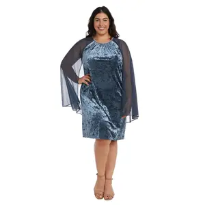 R&M Richards 2663W Short Cocktail Plus Size Mother of the Bride Cape Dress