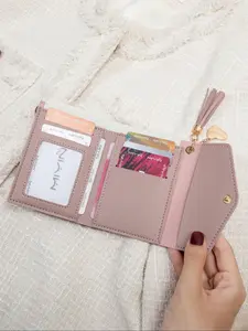 Women's Solid Color PU Leather Card Holder, with TasselDecor, Fashionable Coin Purse, credit card organizer, Casual Versatile ShortWallet for Daily Used，Christmas Gift, Valentine's Day Gift, Ideal Gift
