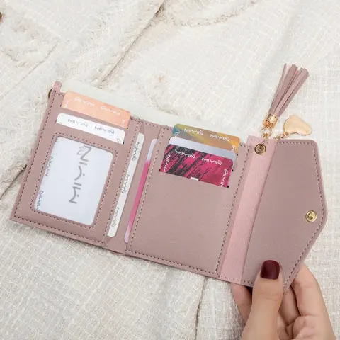 Women's Solid Color PU Material Card Holder, Credit Card Holder, with TasselDecor, Fashionable Coin Purse, Casual Versatile ShortWallet for Daily Used，Christmas Gift, Valentine's Day Gift, Ideal Gift，Thanksgiving gifts