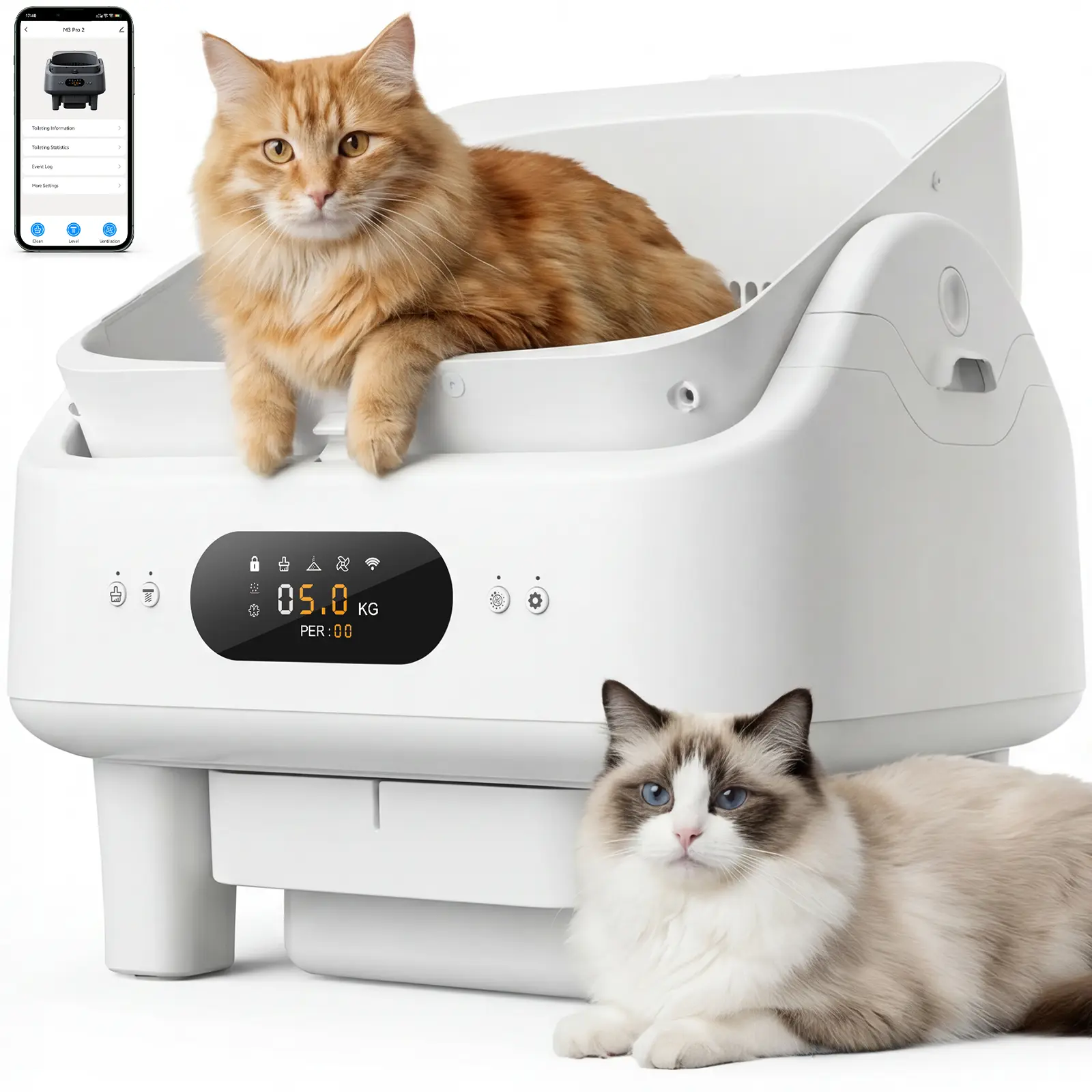 Cypcat Automatic Self-Cleaning Cat Litter Box | 9L Large Waste Drawer, 10 Days Scoop-Free, Easy to clean, Easy to disassemble, 10 Safety Sensors, 6" LED Display, Ultra-Quiet, Large Open Top, For Medium Cats & Kittens, White