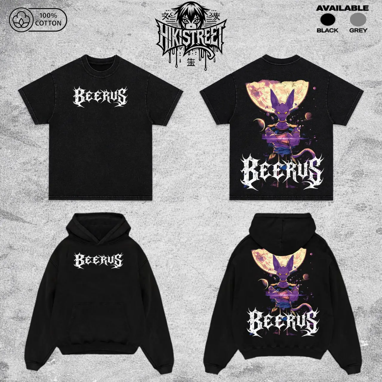 [HikiStreet] Vintage Beerus Hakaishin Birusu Acid Washed T-Shirt Unisex Oversized Anime Manga T-Shirt Heavyweight Cotton Tee for Anime Fans, Dragonball merch, T-shirt anime gift, Anime Streetwear, graphic tees