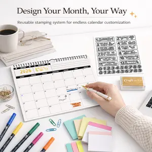 Jingago Customizable Wall Calendar with Reusable Month & Year Stamps, 24 Sheet Monthly Planner for Home Office School Gold Ink Pad Organize