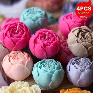 4 pieces of rose bud clay resin aromatherapy candle silicone molds - a practical tool for making handmade aromatherapy candles. Especially suitable for making warm and cute home gifts (such as handmade rose bud candles, soap, etc.)
