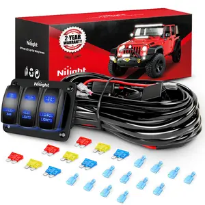 Nilight 16AWG LED Light Bar Wiring Harness Kit 12V On/Off 3 Gang Laser Etched LED Pod Lights Rocker Switch Panel Power Relay Fuse 5Pin Toggle Switch for Cars Boat ATV Trucks-4 Leads