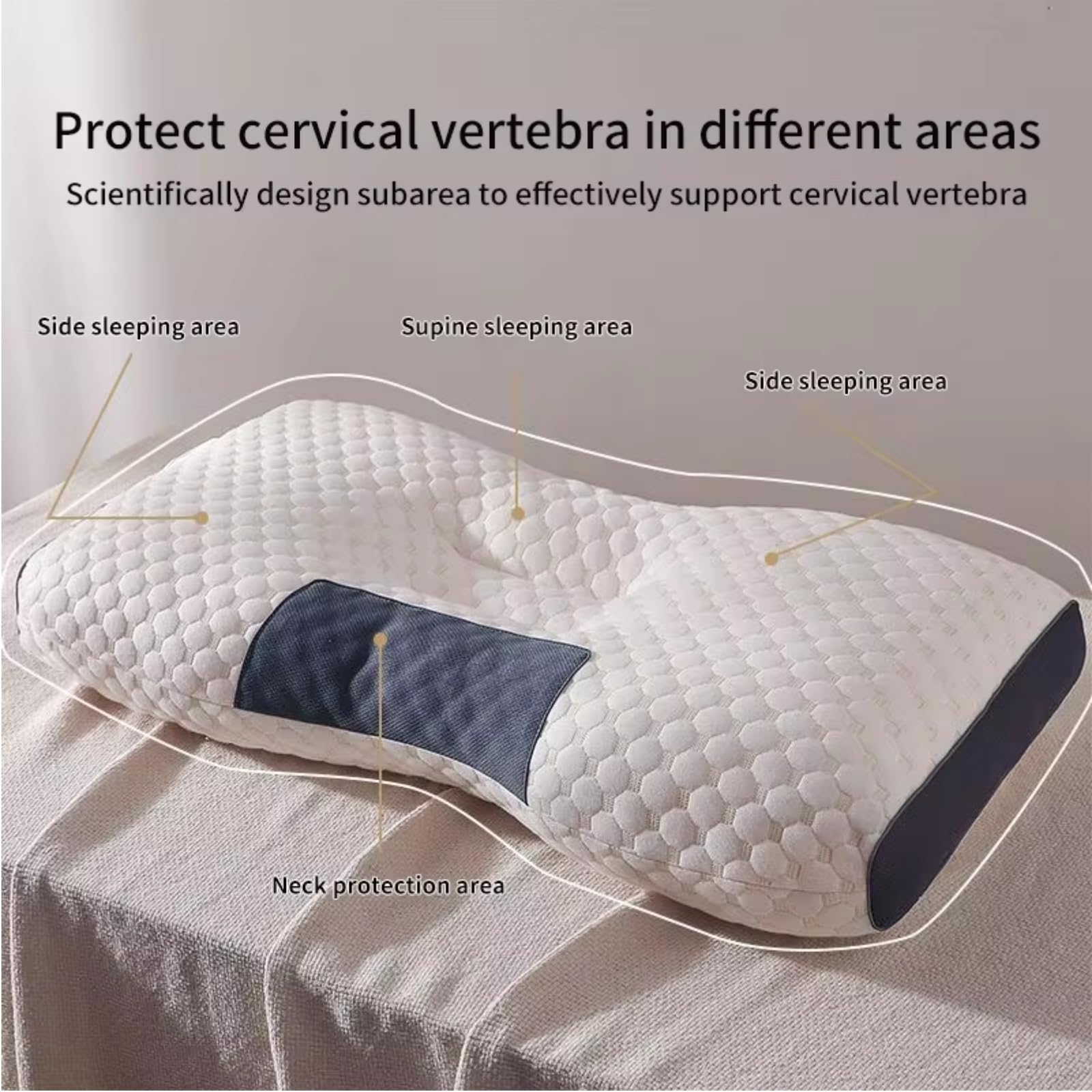 2PC Cervical Breathable Fabric Ergonomic Pillow Contour Orthopedic Neck Traction Pillow for Shoulder Neck Pain Relief Side Sleeper,Cervical Neck Support Massage Pillows Lifting Non Collapsing Breathable