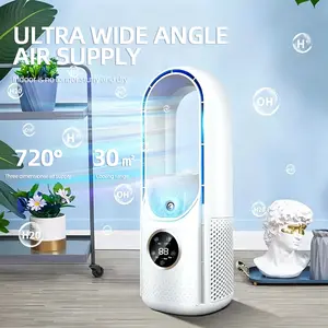 2-in-1 Bladeless Desk Fan with Humidifier & RGB Lights, USB Powered Mist Cooling Fan with 6-Speed Timer, Quiet Personal Tabletop Air Fan for Bedroom, Office, Home, Safer Design Than Traditional Fans