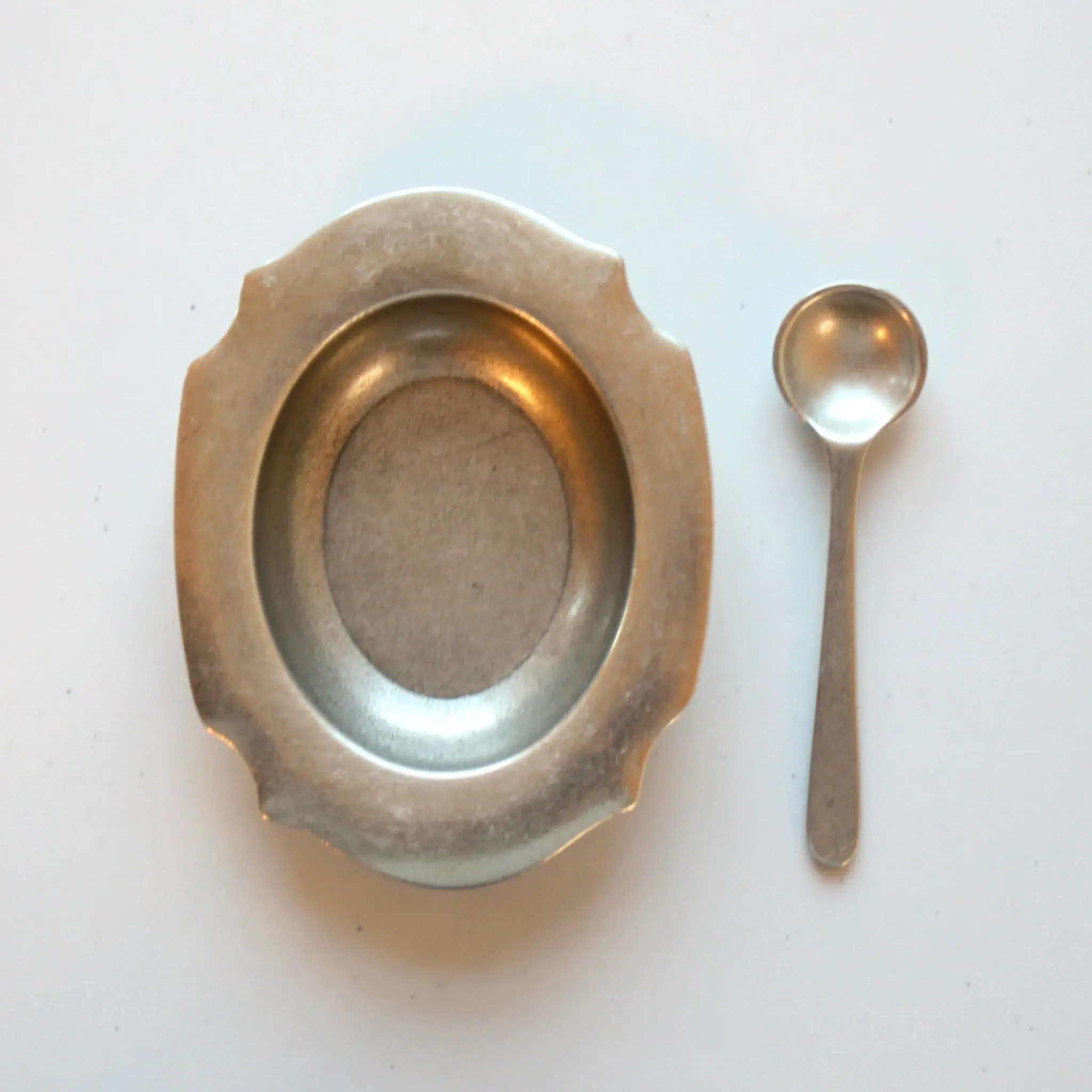 Pewter Salt Cellar and Spoon