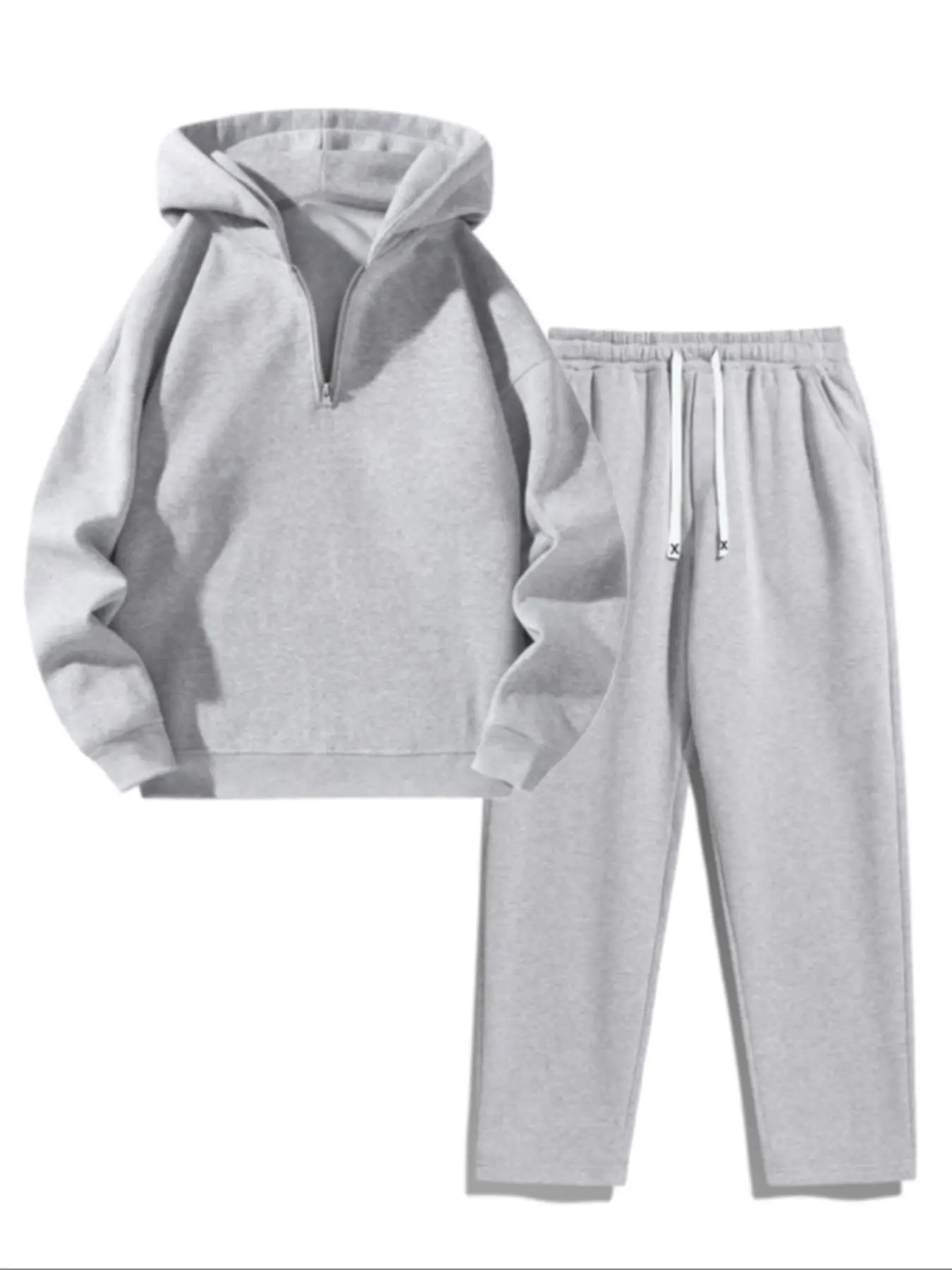 Two-Piece Set Men's Solid Drop Shoulder Zip Up Hoodie & Drawstring Waist Pocket Sweatpants, Casual Fashion Cozy Breathable Outfits for Daily Outdoor W