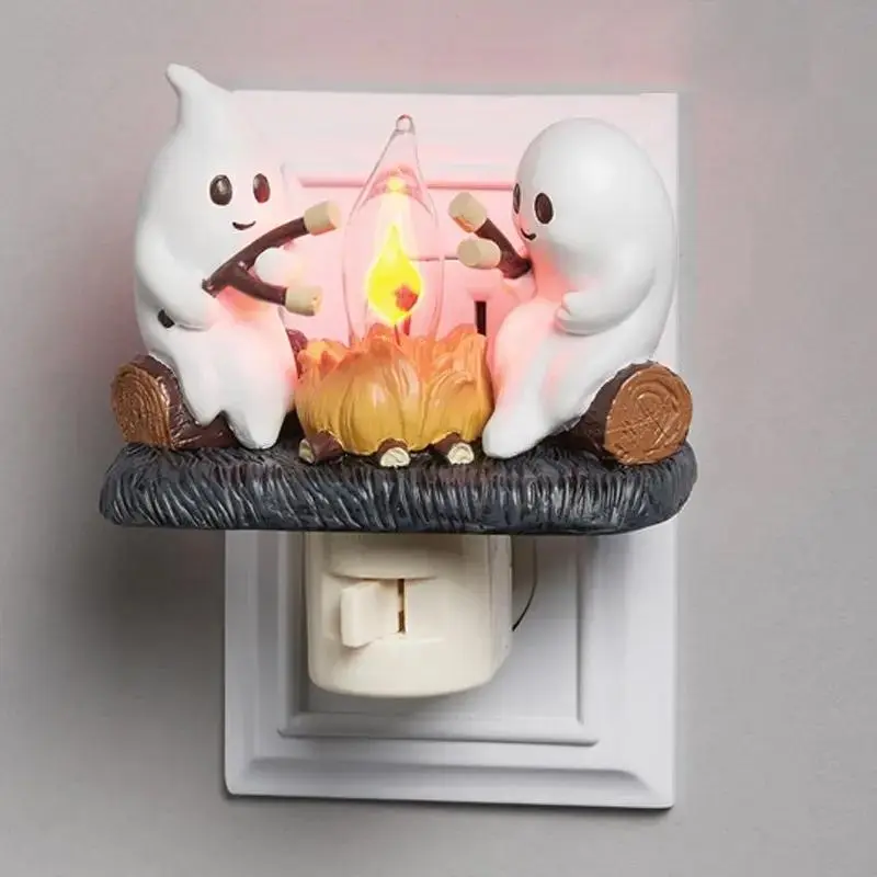 Breamies Ghost Campfire Flickering LED Night Light - 3D Small Electric Faux Campfire, Halloween Indoor Decor, Funny Interior Ornament, Candle Gift, Home Atmosphere Light, Lights