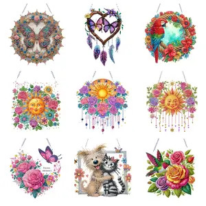 2D/Flat DIY Flower Series Diamond Art Painting Hanging Pendant for Home Window Wall Decor