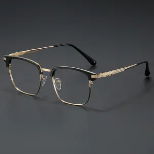 A Pair of Men'S Retro Fashion Casual Small Frame Half Frame Flat Glasses - Anti-Blue Light, Vintage Style, Unique Decorative Holiday Gift, Copper Alloy Frame, PC Lens, Full Rim Design, Stylish Eyewear | Vintage Style Gla