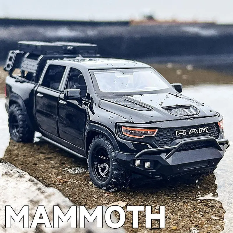 1:32 Dodge RAM 1000 TRX Mammoth Alloy Pickup Truck Model, Pull Back Toy Car with Sound and Light, Children's Collectible Birthday Gift