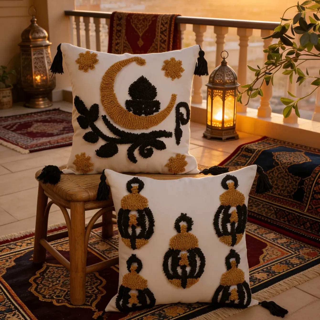 Bohemian Style Embroidered Design Pillow Cover Set, 45x45cm Decorative Cushion Case for Living Room & Bedroom, All-Season Use, No Filler Included
