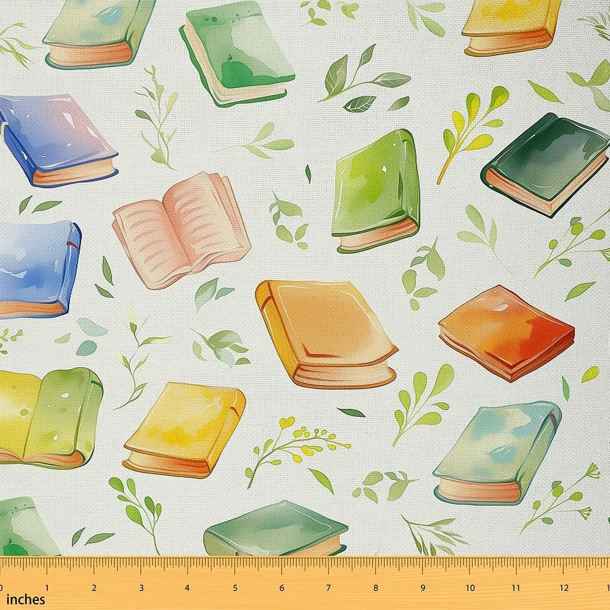 Cartoon Books Fabric Botanical Leaves No Stretch Fabric Reading Themed Soft Flannel Polyester Fabrics Sewing Lovers Green Craft & Hobby Fabrics Pre-Cut