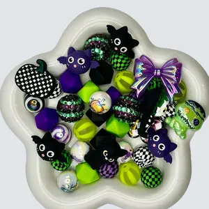 New Halloween Purple & Green Silicone & Acrylic Bead Mix with Focal Beads Included - 15mm, 16 mm & 20 mm Silicone, Resin & Acrylic Beads