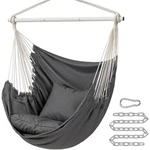 Hammock Chair, Load Capacity 500 lb, Hanging Chair with 2 Cushions, Large Hammock Swing with Chain and Pocket, for Indoor, Outdoor, Living Room, Bedroom, Slate Gray UGDC197G02 hammock hammock